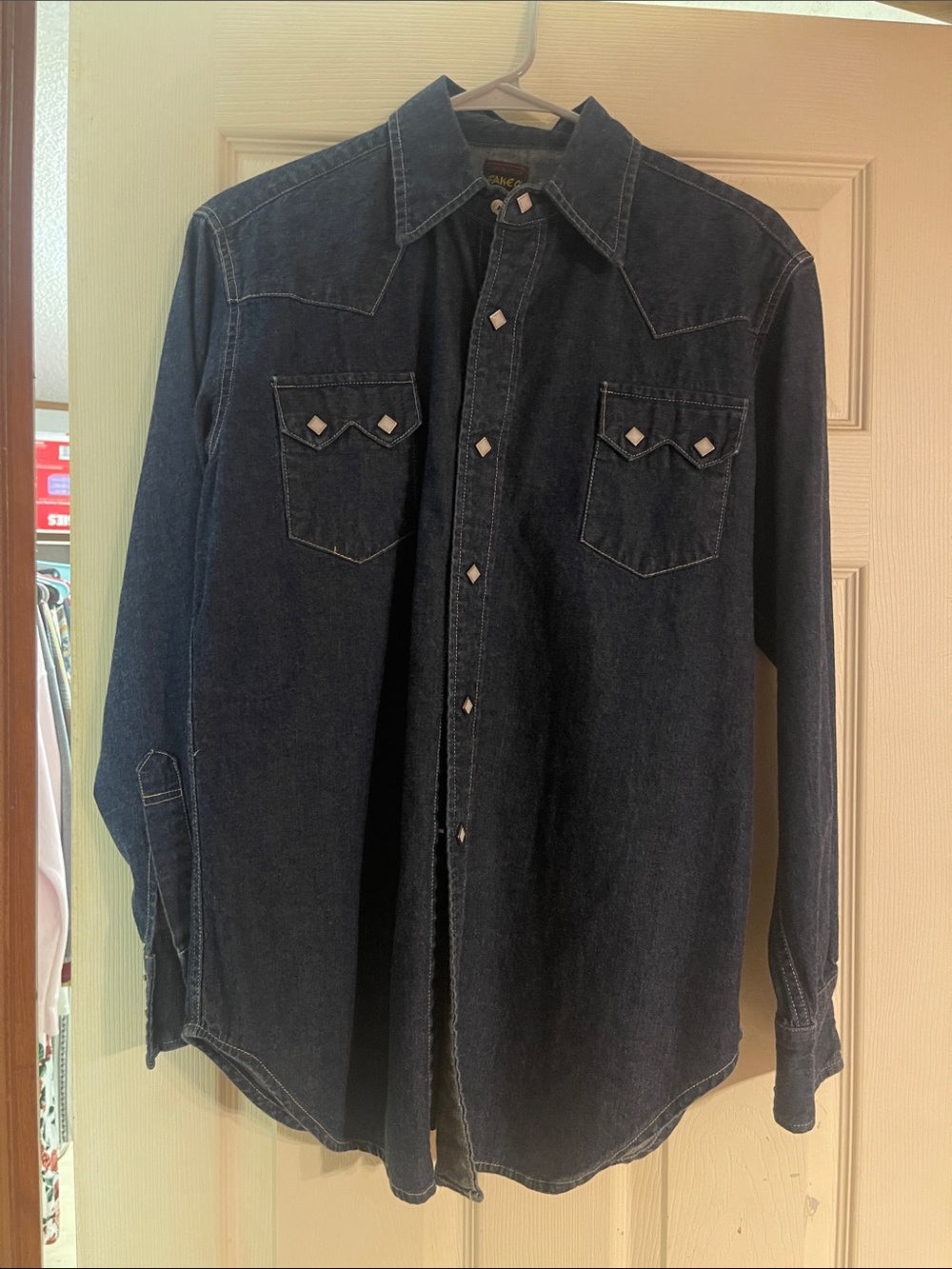 Men's Dark Denim Button-Down Western Shirt